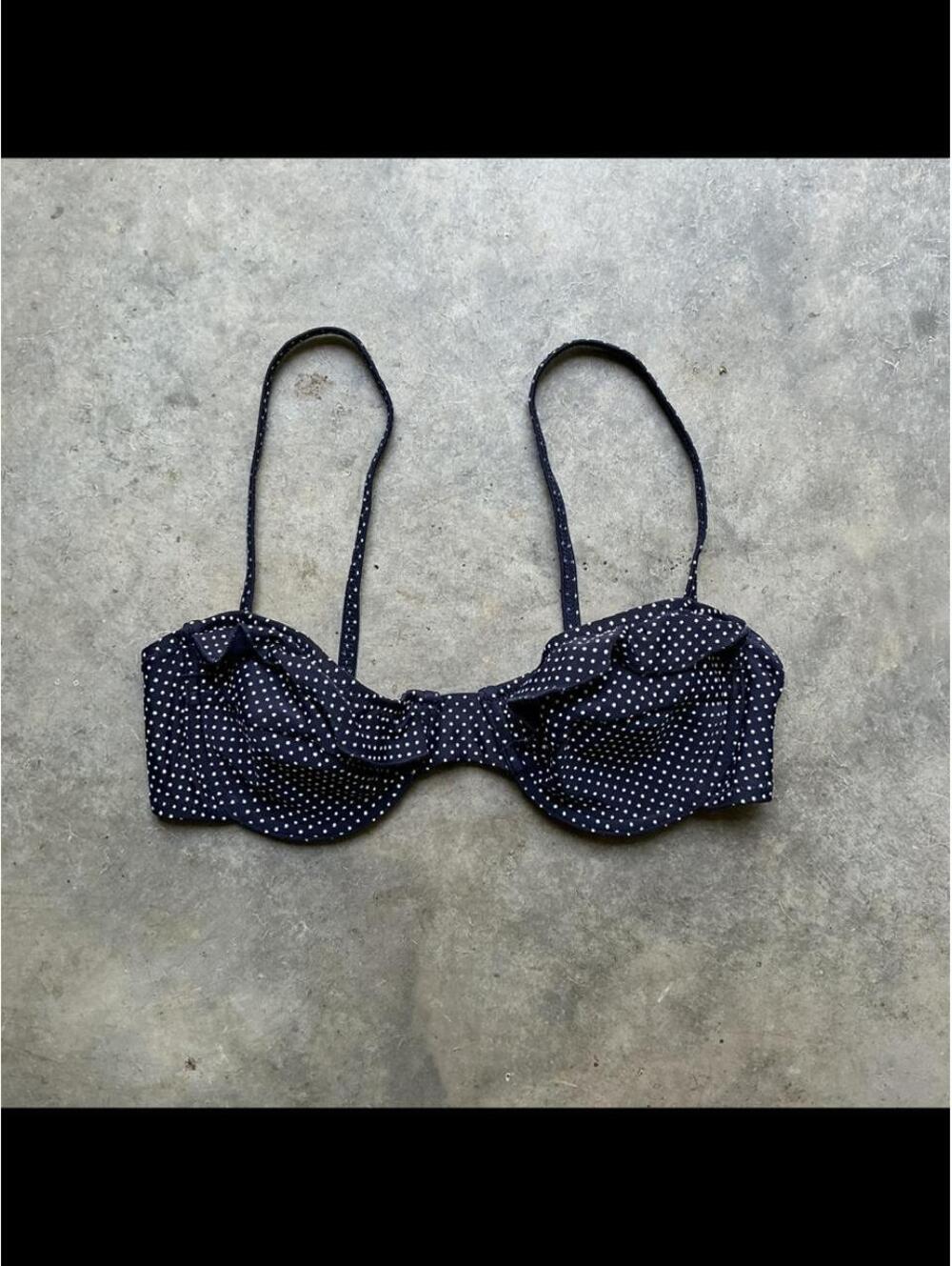Navy Polka Dot Ruffle Bikini Top | Underwire Balconette Swim Top